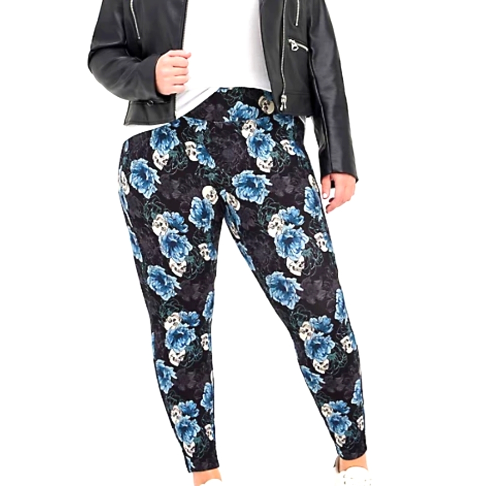 Torrid Pixie Pants Luxe Ponte Floral Skulls